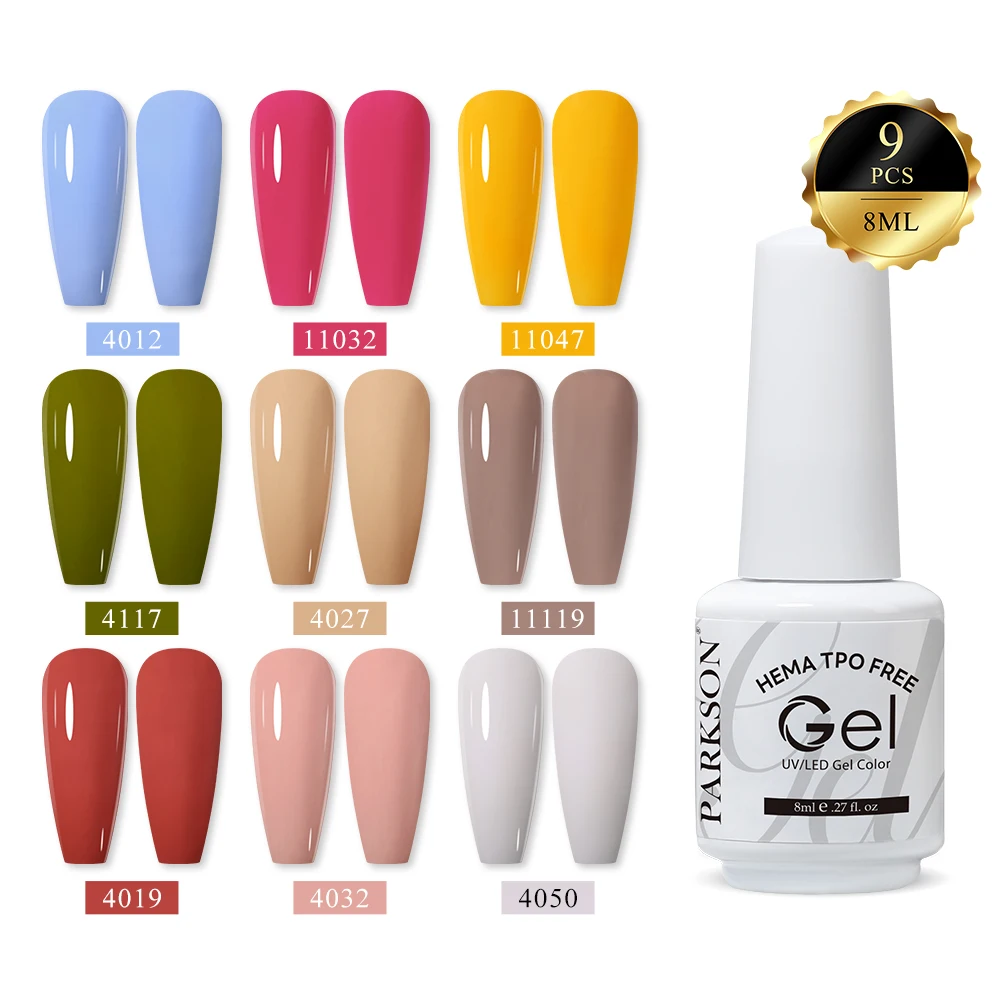 Parkson 9pcs Gel Nail Polish Set HEMA TPO Free Coffee Brown Red Semi Permanent Soak Off UV Gel Varnish For Winter Nail Supplies