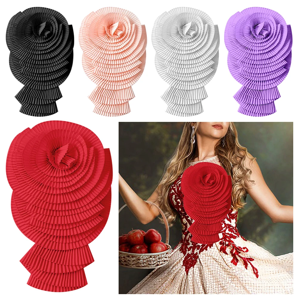 Fai da te cucire 3D fiore pieghettato tessuto di stoffa fatto a mano cucito Applique abbigliamento vestito collo decorazione spilla accessori petto fiore