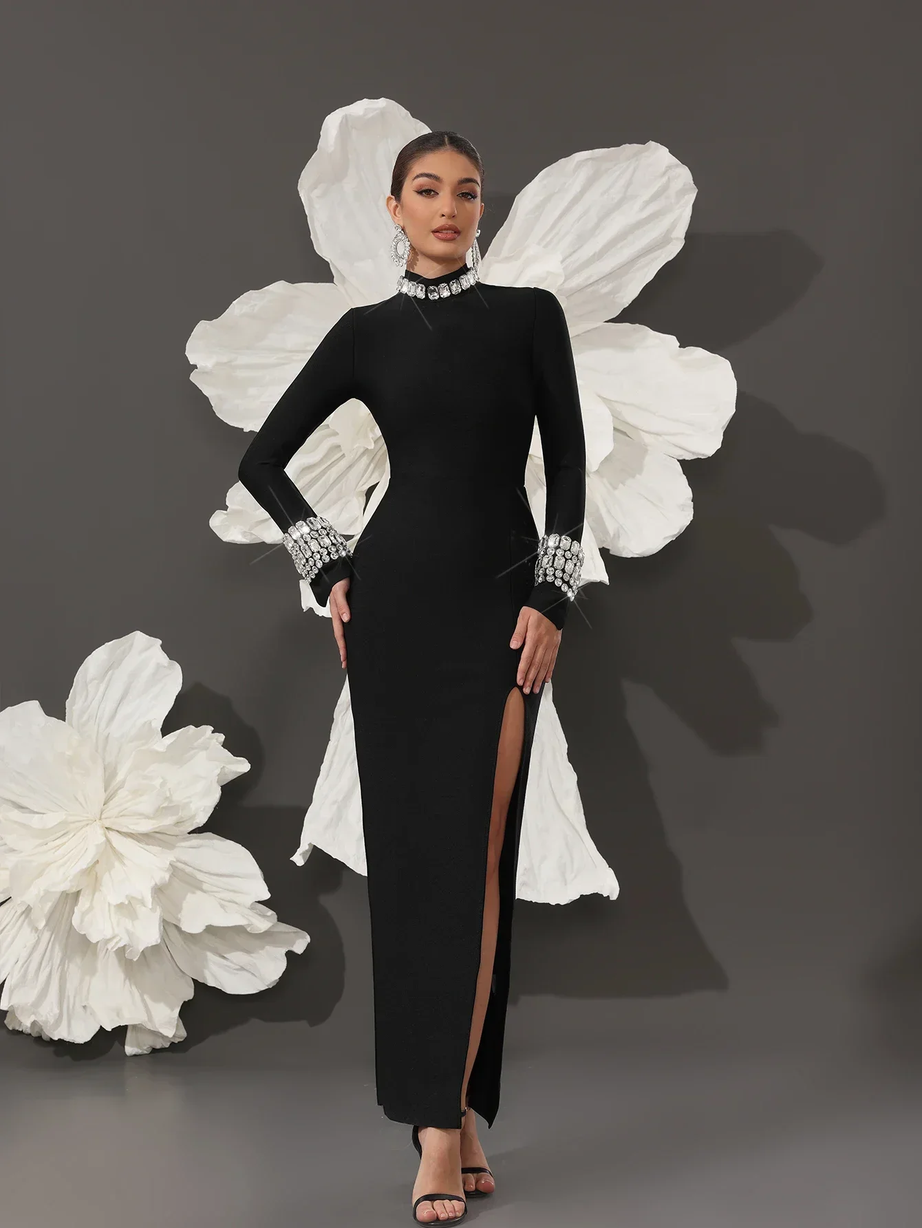 

Black Bandage Dress Long Sleeve Formal Dress Elegant Evening Dresses Wedding Guest Dress Women Curve-enhancing