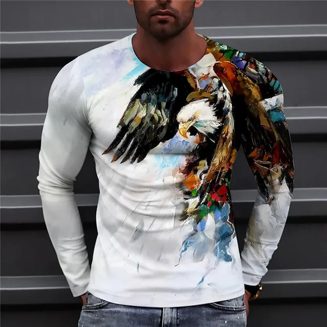 Animal Eagle Vintage 3D Print Summer Men's Round Neck T-shirt Casual Long Sleeve Oversized T Shirt Fashion Pullover Men Clothing