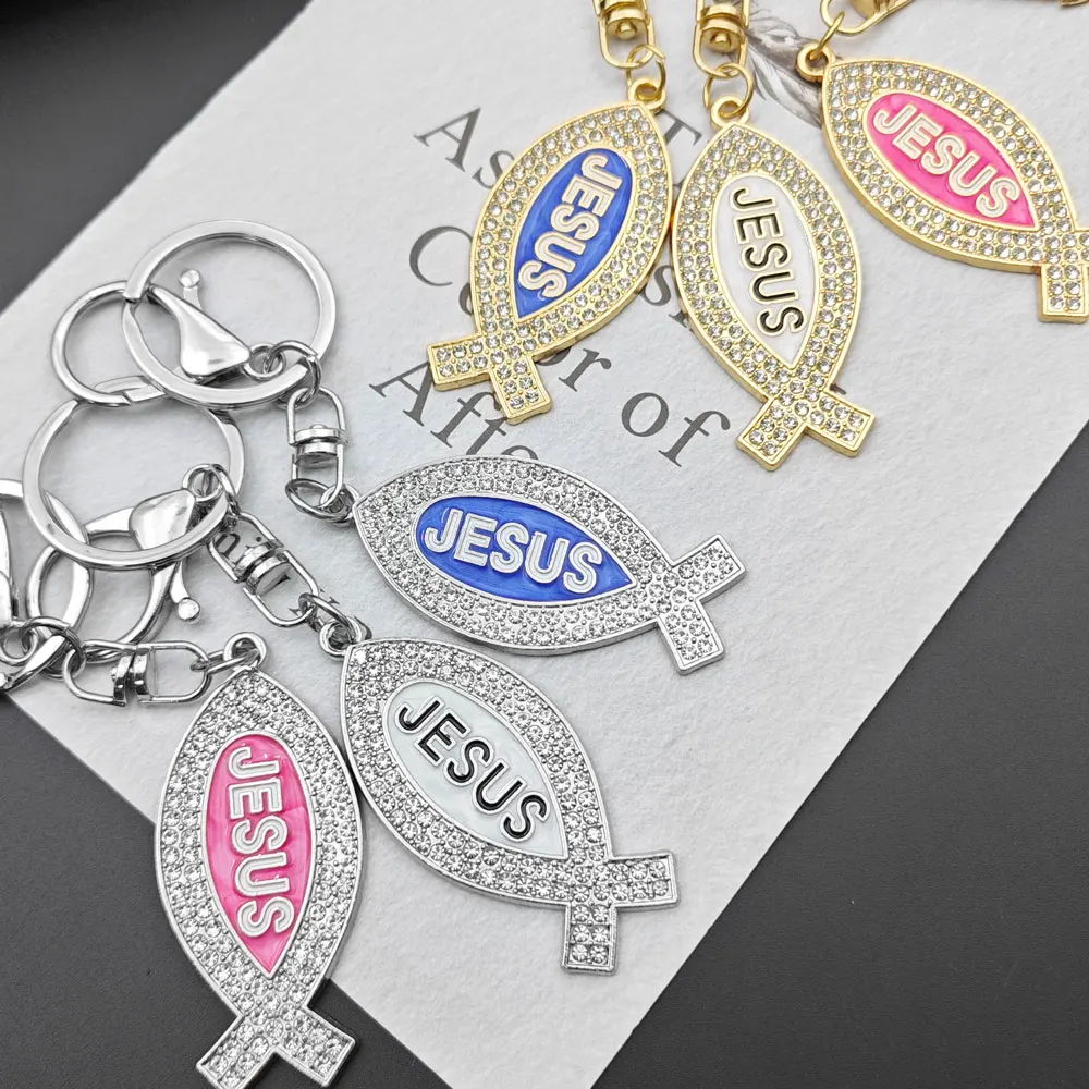 الكرتون الأسماك المعدنية على شكل المفاتيح الأصالة أنا أحب يسوع رسالة كيرينغ الماس سيارة الإبداعية مفتاح سلسلة حلقة تذكارية هدية