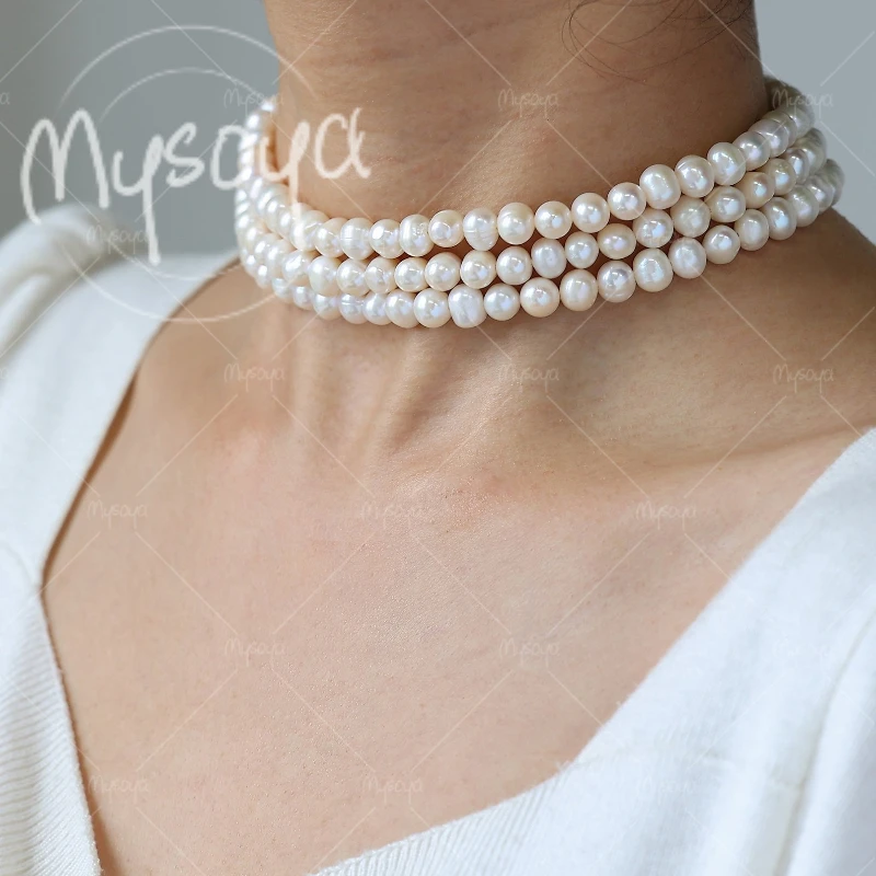 

MYSOYA 6-7mm Three-layer White Freshwater Pearl Necklace, Suitable for Birthday/ Wedding/ Mother's Day/ Father's Day Gift A0794