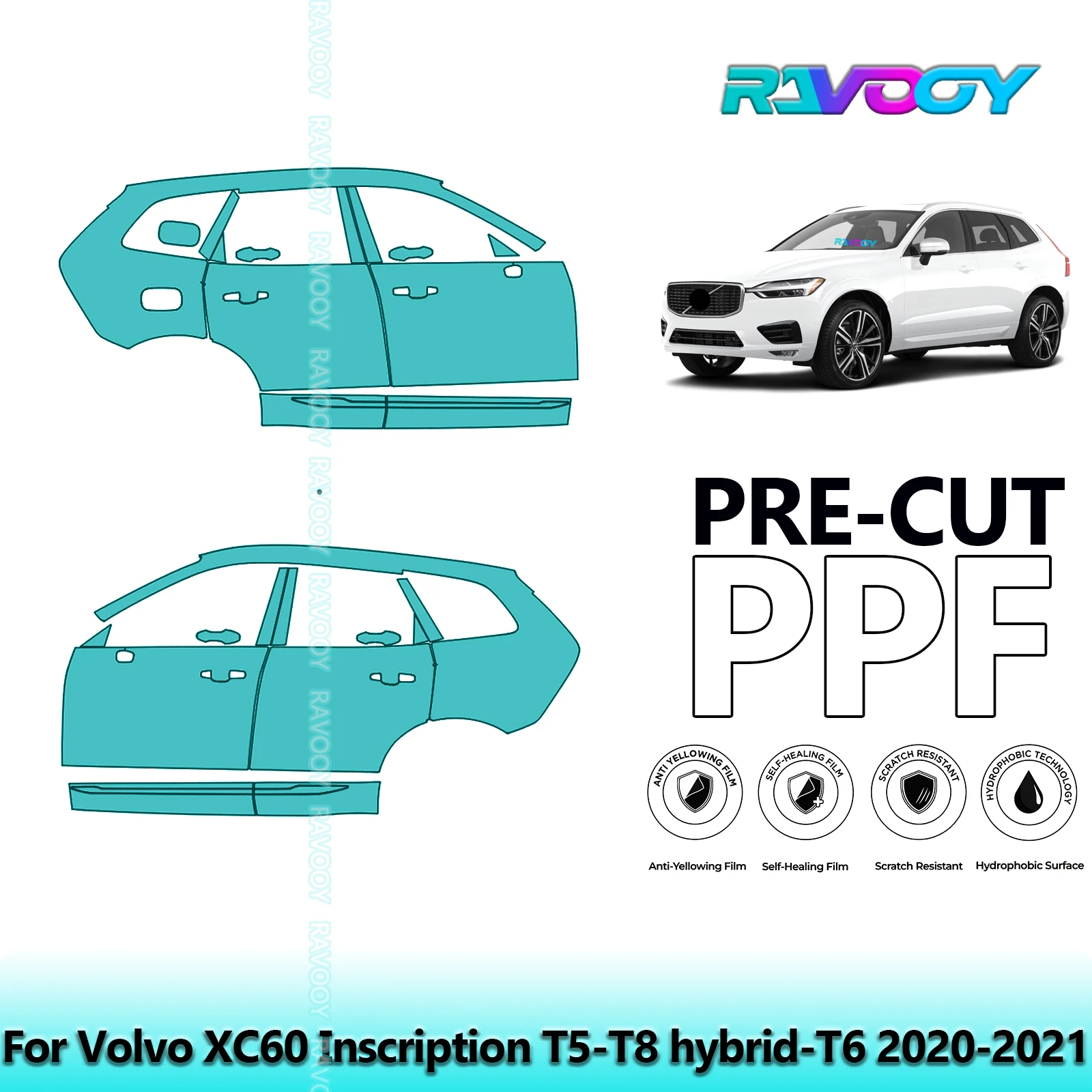 

For Volvo XC60 Inscription T5-T8 hybrid-T6 2020-2021 8.5mil Pre-Cut PPF Door & A/B Pillar Kit TPU Paint Protection Film Set