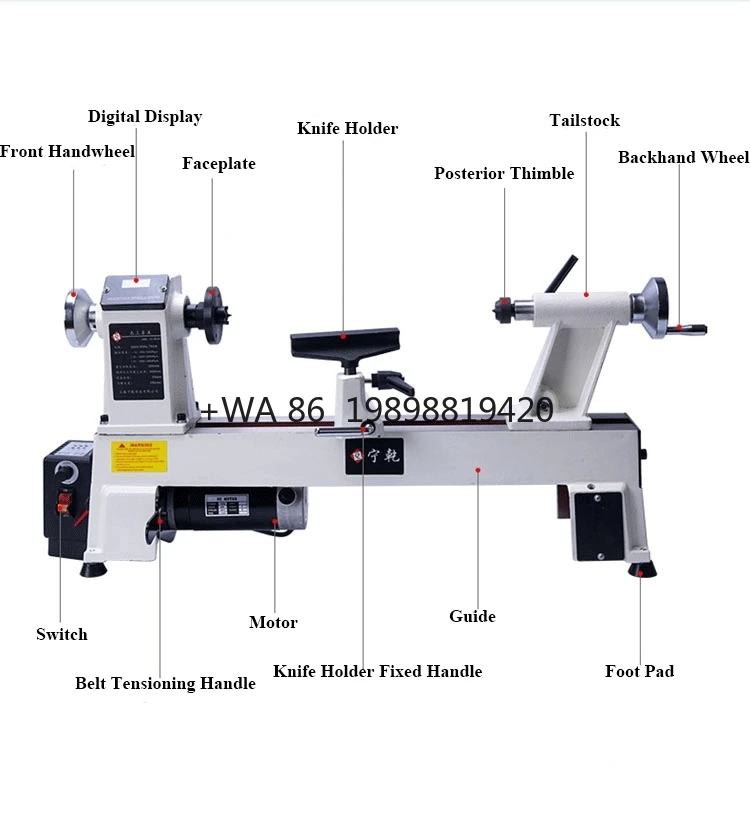 Machine Wood Turning Lathe Machine With Processing Length 450mm 750W Digital Display Mini Wood Lathe