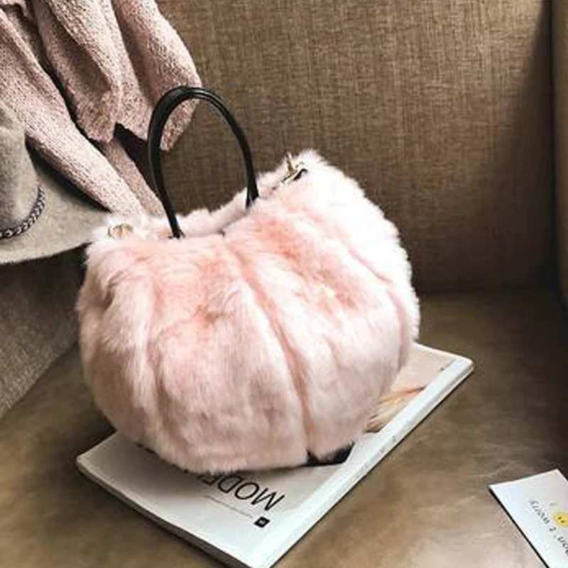 Women Crossbody Bags Retro Fur Pumpkin Bucket Bag New Plush Shoulder Bag Female Leisure Fashion Designer Winter Messenger Bag