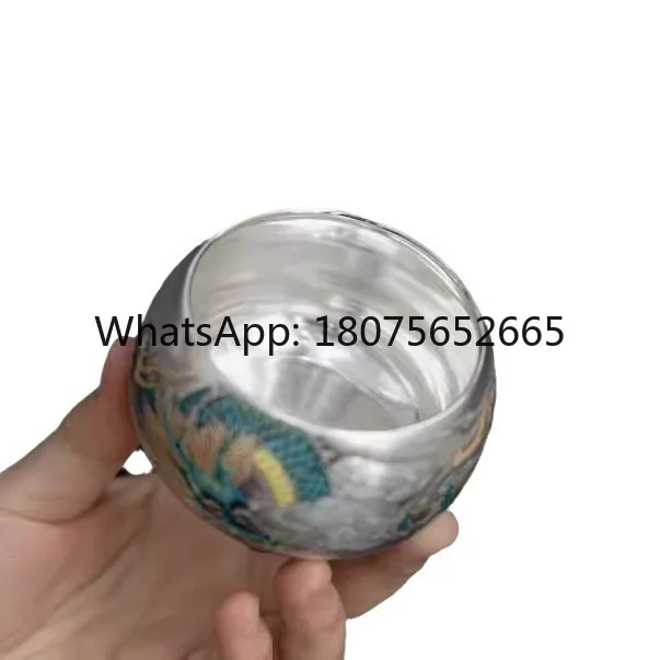 Silver Porcelain Teacup Chinese Dragon Pattern Hand Painted Ceramic Tea Bowl Kung Fu Tea Cup Collection Gift
