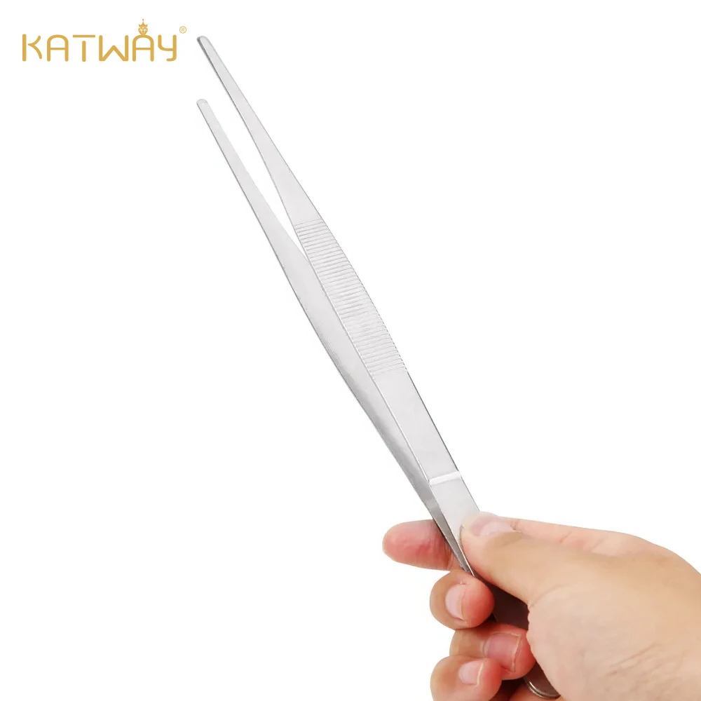 

KATWAY Stainless Steel Long Barbecue Food Tong 20CM/30CM Home Medical Garden Kitchen Tool, Straight Toothed Tweezer HH-AA69