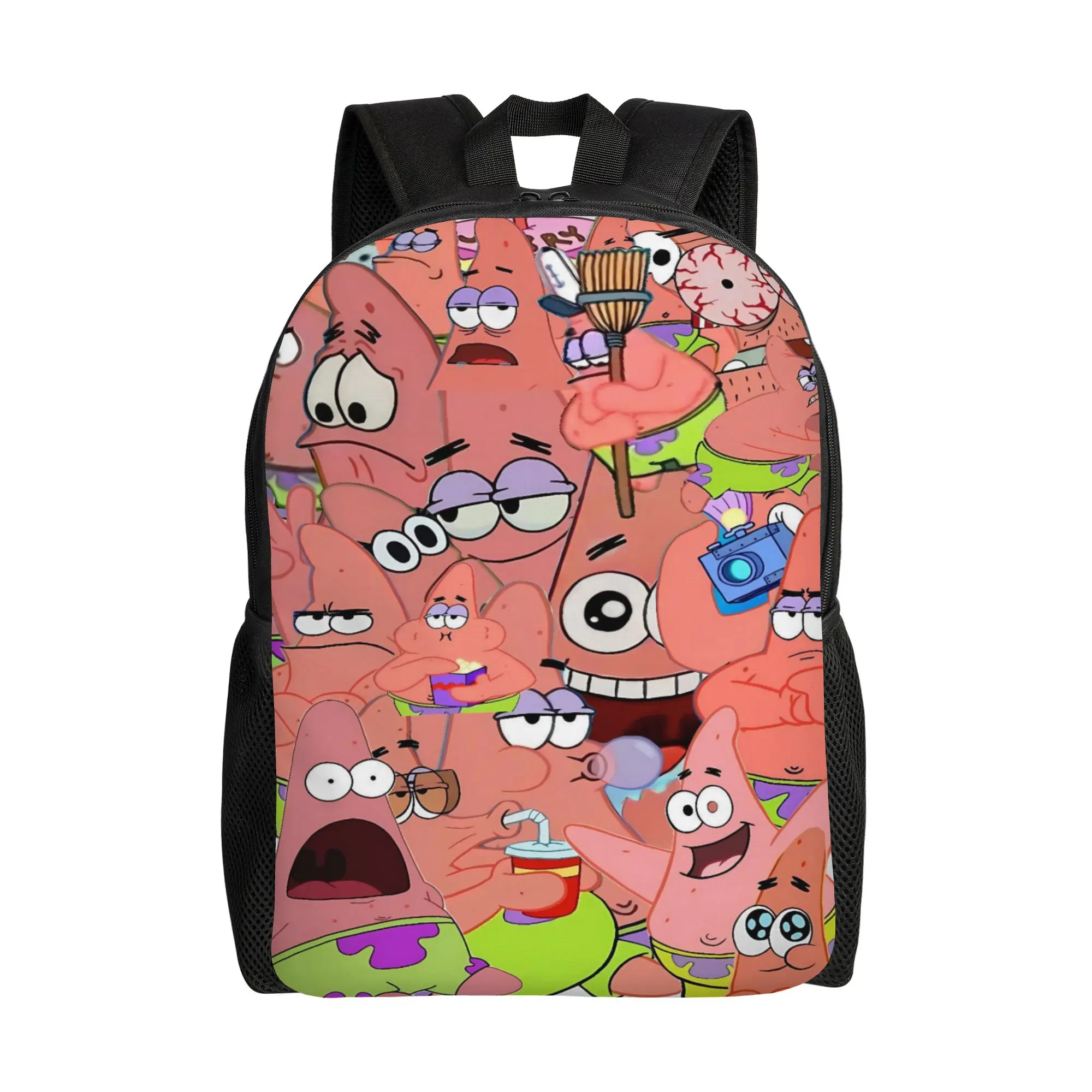 S-SpongeBobed Crazy Cartoon Face Print Backpack  Camping Backpacks Youth Colorful Lightweight School Bags Aesthetic Rucksack