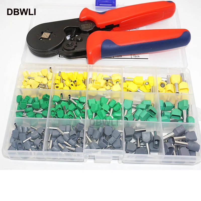 300pc TE2510 TE4012 twins Dual Bootlace wire ferrules teminator Kit Electrical Crimp Dual entry cord end wire terminal connector