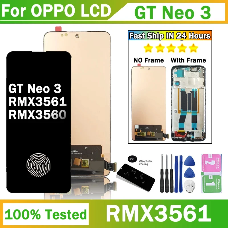 شاشة AMOLED GT Neo3 مقاس 6.7 بوصة لهاتف OPPO Realme GT Neo 3 RMX3560 RMX3561 MX3562 شاشة LCD تعمل باللمس مجموعة المحولات الرقمية لشاشة