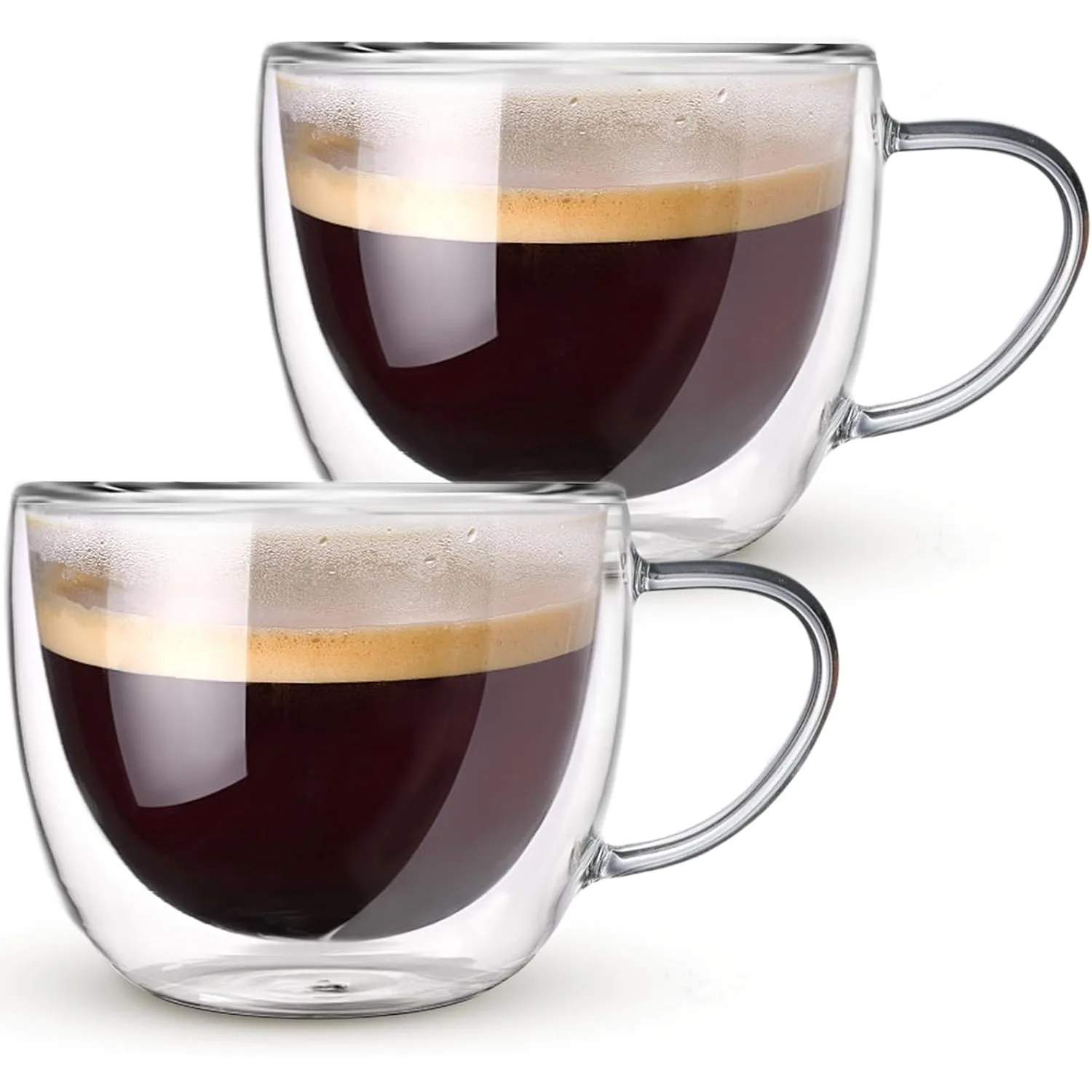 1–2 250 ml doppelwandige Kaffeetassen aus isoliertem Borosilikatglas mit Griffen, geeignet für Cappuccino, Latte und Tee