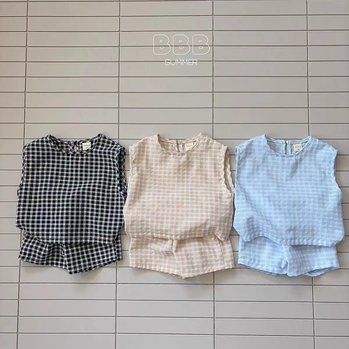 2026 Summer New Baby Sleeveless Casual Clothes Set For Boys Girls Plaid Vest + Shorts 2pcs Suit Thin Cotton Toddler Outfits