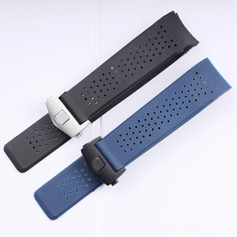 Black Blue Watch Bracelet For TAG HEUER CARRERA AQUARACER Soft Silicone Wristband 22mm 24mm Men Strap Rubber Watch Band