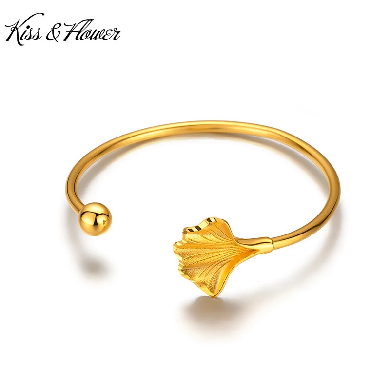 KISS&FLOWER  Gold Ginkgo Get Rich  Bracelet Bangle For Woman Birthday Wedding Party Christmas Bride Mother Girlfriend Gift BR290