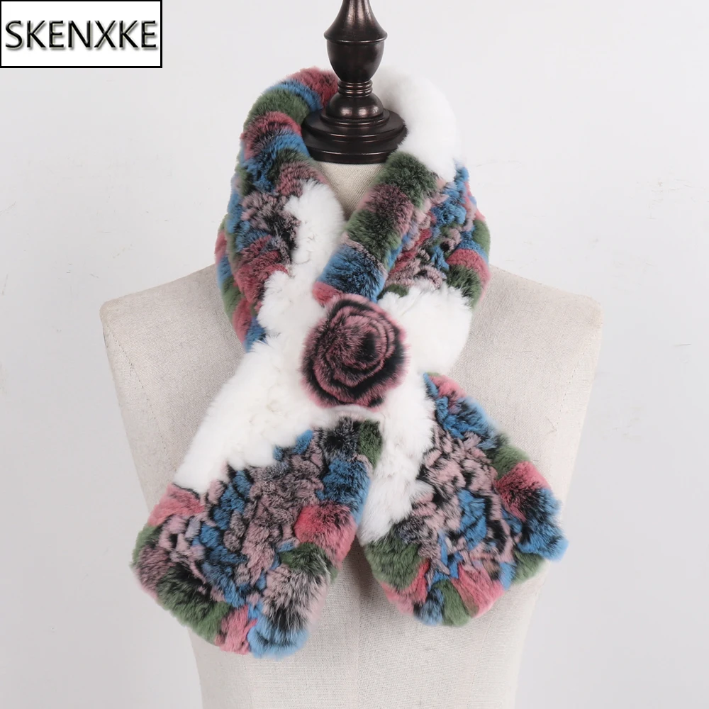 

Winter Women Knitted Real Rex Rabbit Fur Scarf Natural Warm Soft Rex Rabbit Fur Muffler Lady 100% Genuine Rex Rabbit Fur Scarves