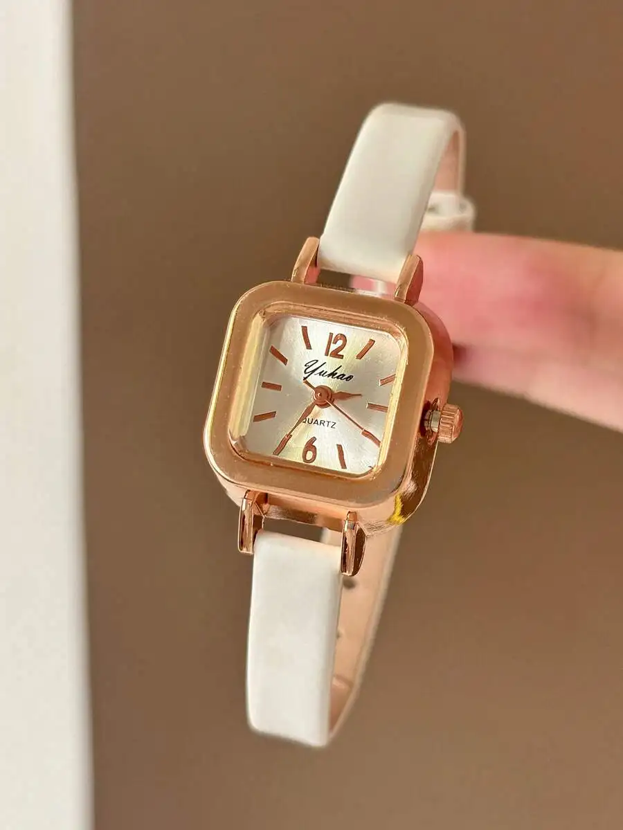 1pc Minimalist Elegant Women's Quartz Watch, Red/Pink/White/Red Small Square Dial Wristwatch, Suitable For Daily Decoration