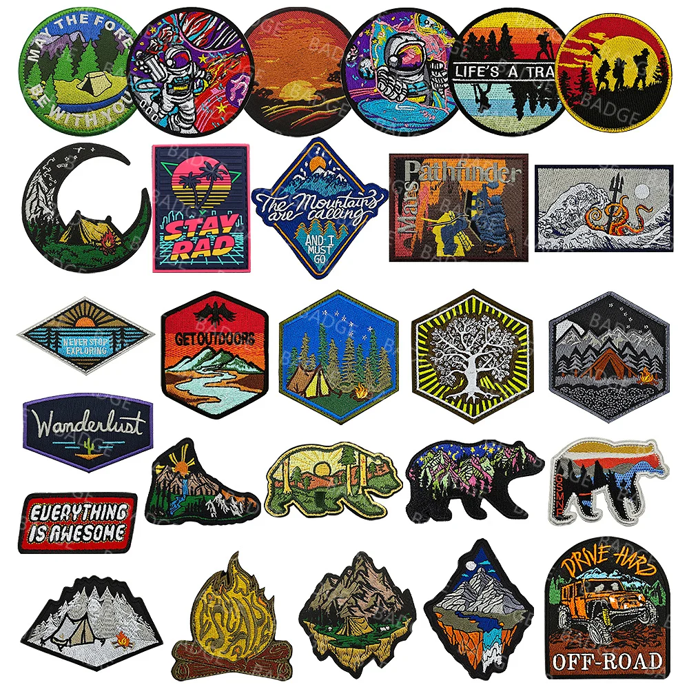 The Mountains Are Calling Climbing Shoes Astronaut Space Travel Patch Wild Forest Explore Stay Rad Polar Bear Emblem Armband