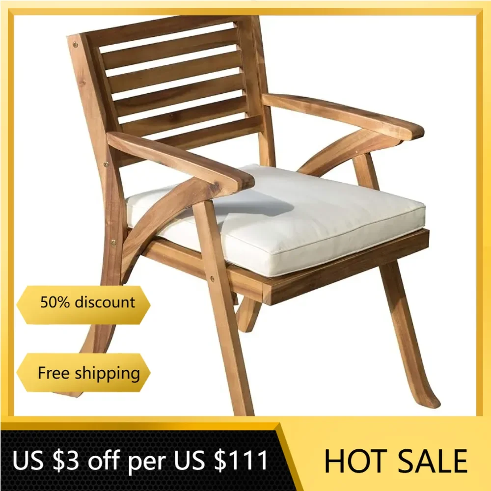 

2-Pcs Set Garden Chairs Hermosa Outdoor Acacia Wood Arm Chairs Teak Finish / CreamFreight Free Chair Furniture Lounge