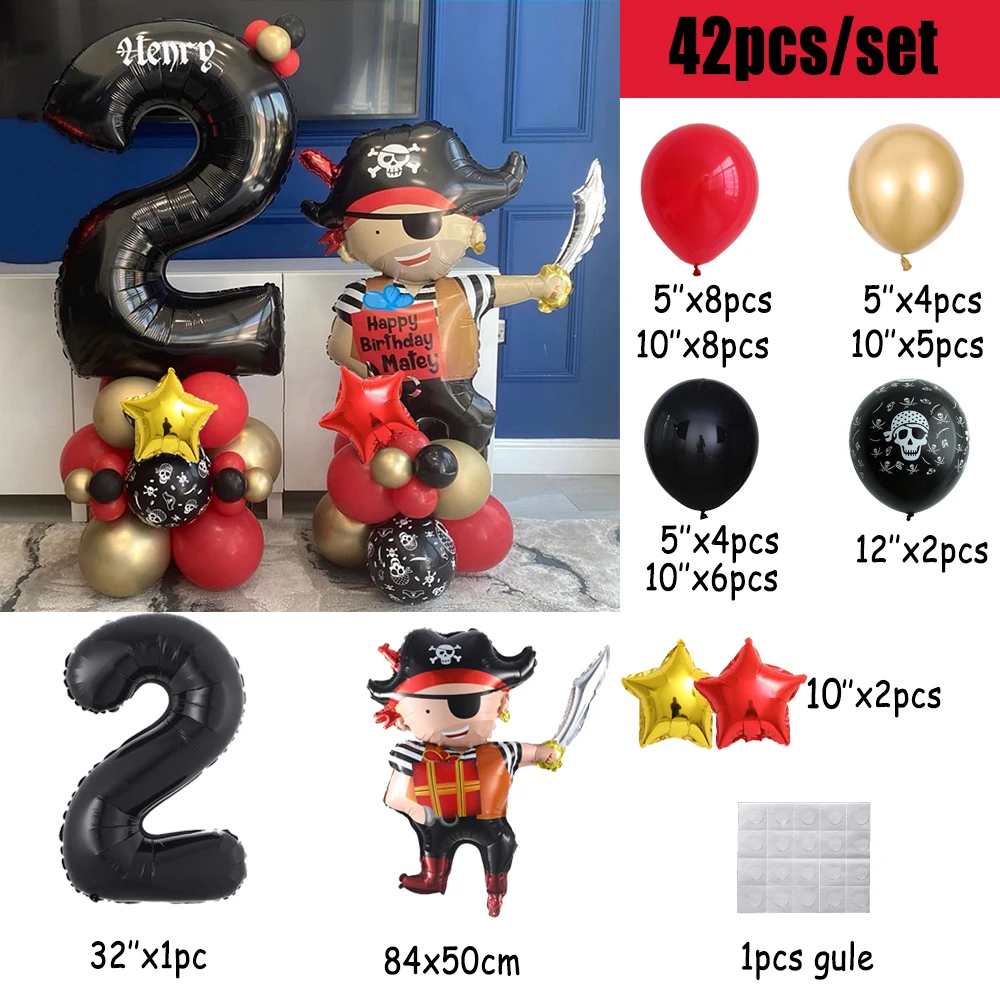 42 Pack Halloween Pirate Ship Balloon Set Gold 0-9 Number Birthday Party Wedding Baby Shower Kids Helium Ball Halloween Decorati