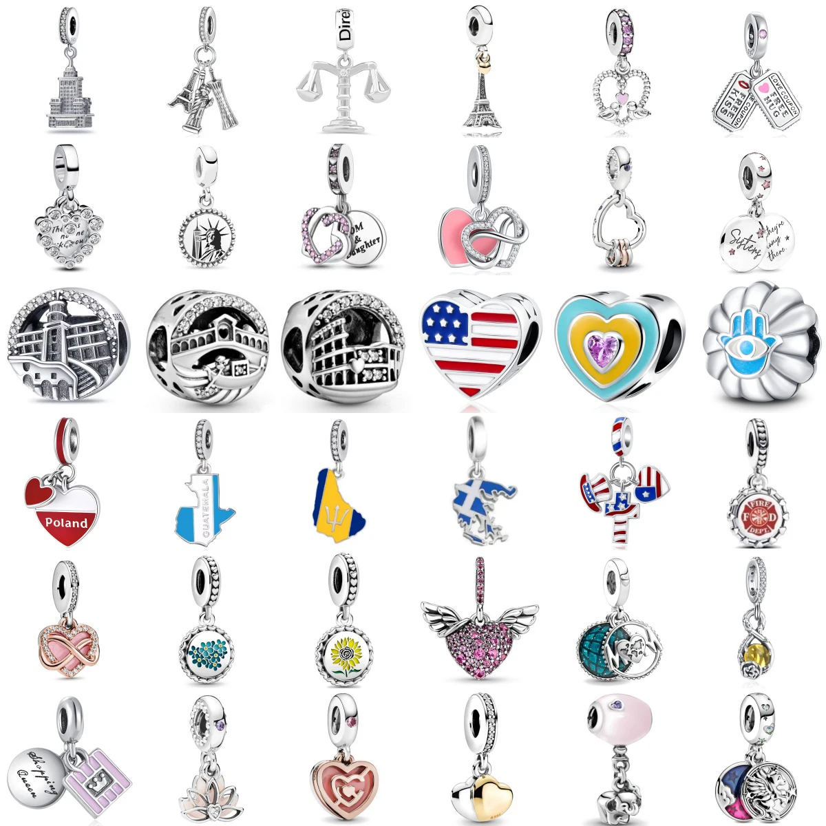 الحلي S925 الفضة العلم برج بناء سحر قلادة مناسبة للأساور القلائد DIY المرأة مجوهرات غرامة الملحقات #1