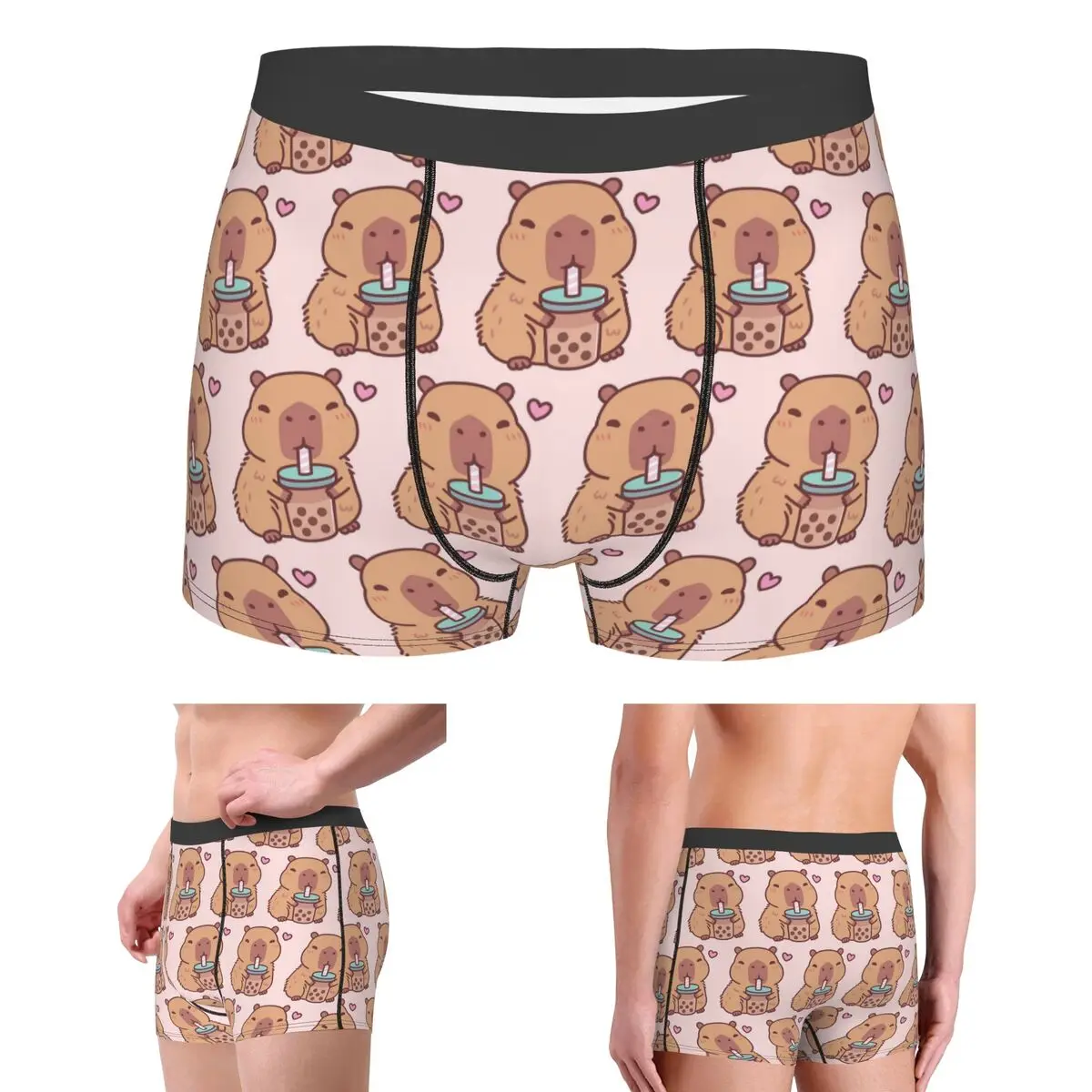 

Boxer Underpants Shorts Cute Capybara Loves Drinking Bubble Tea Panties Men's Breathable Underwear for Homme Man Boyfriend Gift