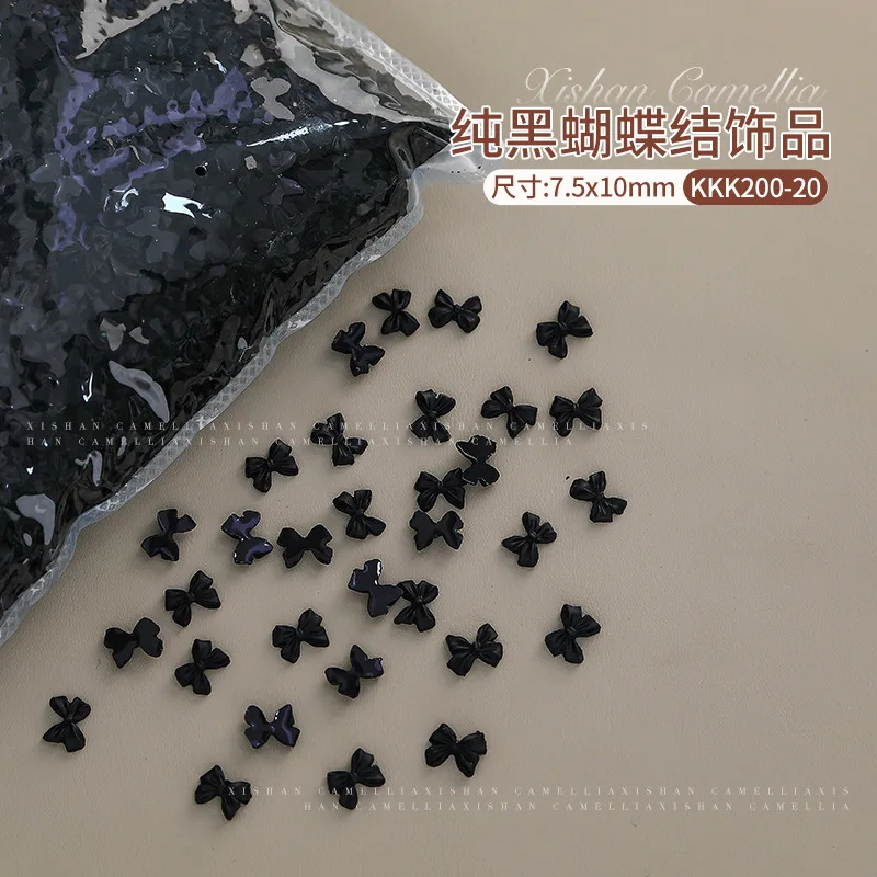 100pcs Black White Ribbon Resin Bow Nail Charms Kawaii Mini Bowknot Butterfly 3D Rhinestone for DIY Korean Manicure Decoration