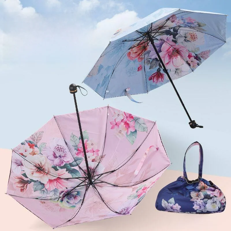 

Double-Sided Floral Sunshade Umbrella Women's Black Glue UV Protection Sun Blocking Rain Umbrella Creative Trendy Carbon Stee...