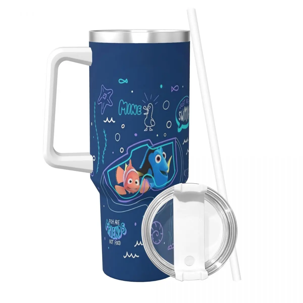 كوب أكواب نيمو من الفولاذ المقاوم للصدأ مع شفاطات للشاطئ وزجاجة مياه باردة وساخنة تحافظ على الحرارة أكواب حرارية ذات سعة كبيرة