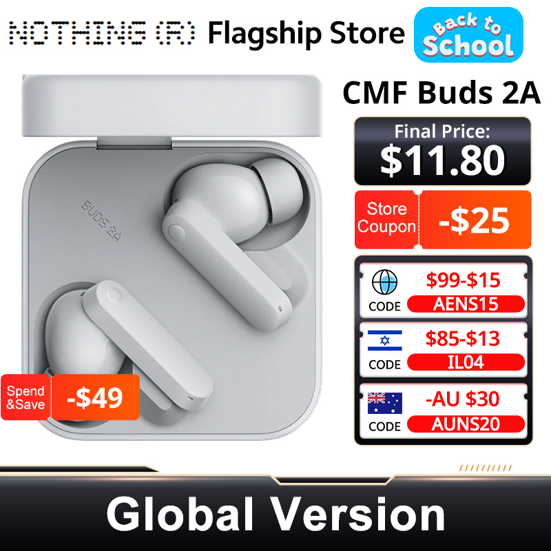  Global Version CMF Buds 2a Bluetooth 5.4 Up to 31H of playback 12.4mm Driver 42dB ANC 4HD Mics IP54 