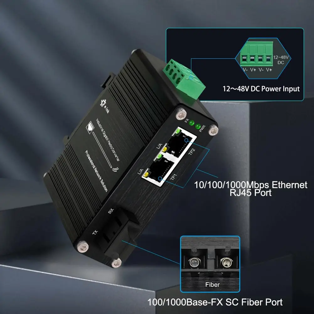 

Mini Industrial 2-Port Gigabit Media Converter DIN Rail Mount Hardened Fiber Converter Ethernet Media Converter Single Mode 20km