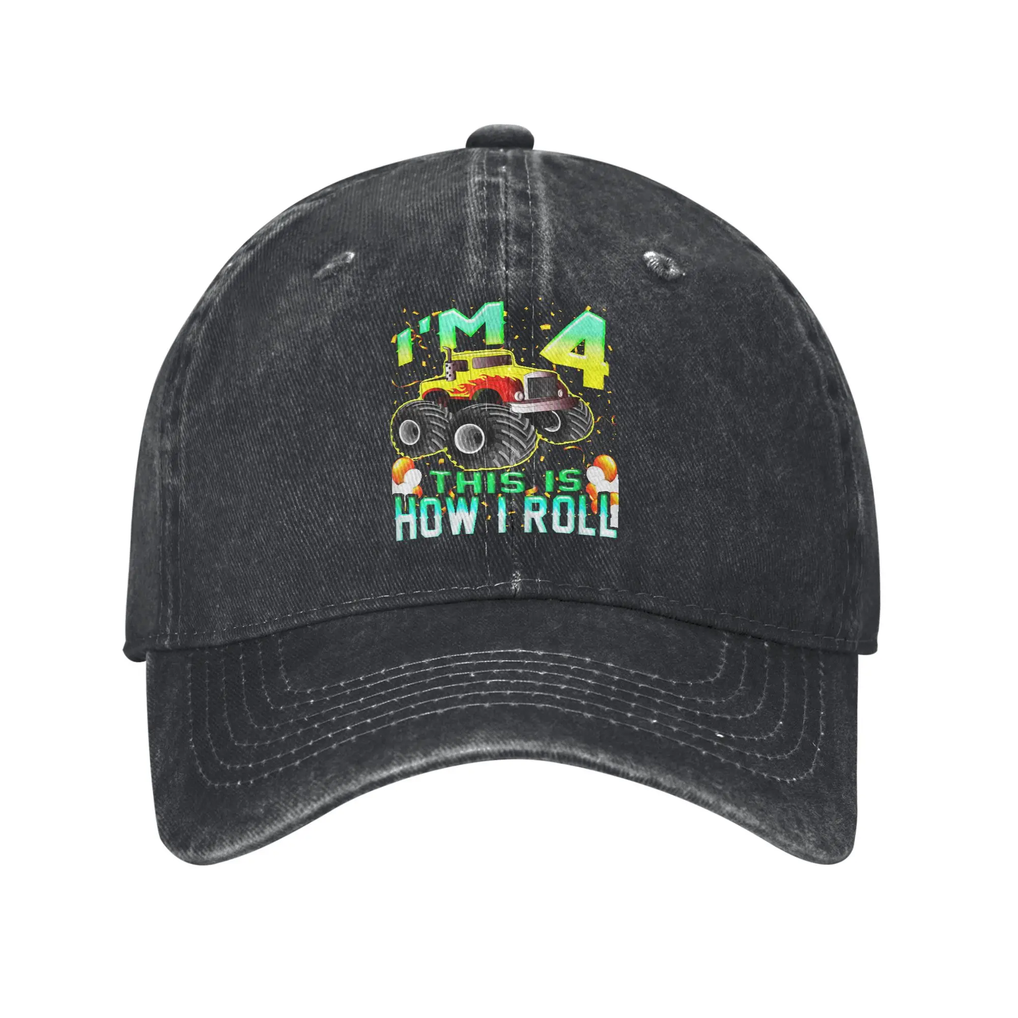 

4 Year Old Shirt 4th Birthday Boy Monster Truck Car Sun Baseball Cap Female Male Custom Logo Trucker Hat Fitted Baseball Caps