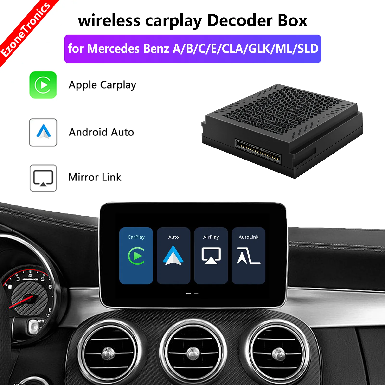 EzoneTronics OEM Screen Upgrade Decoder Box CarPlay Android auto Retrofit Kit For Benz A/B/C/E/CLA/GLK/ML/SLD with NTG4.5 System