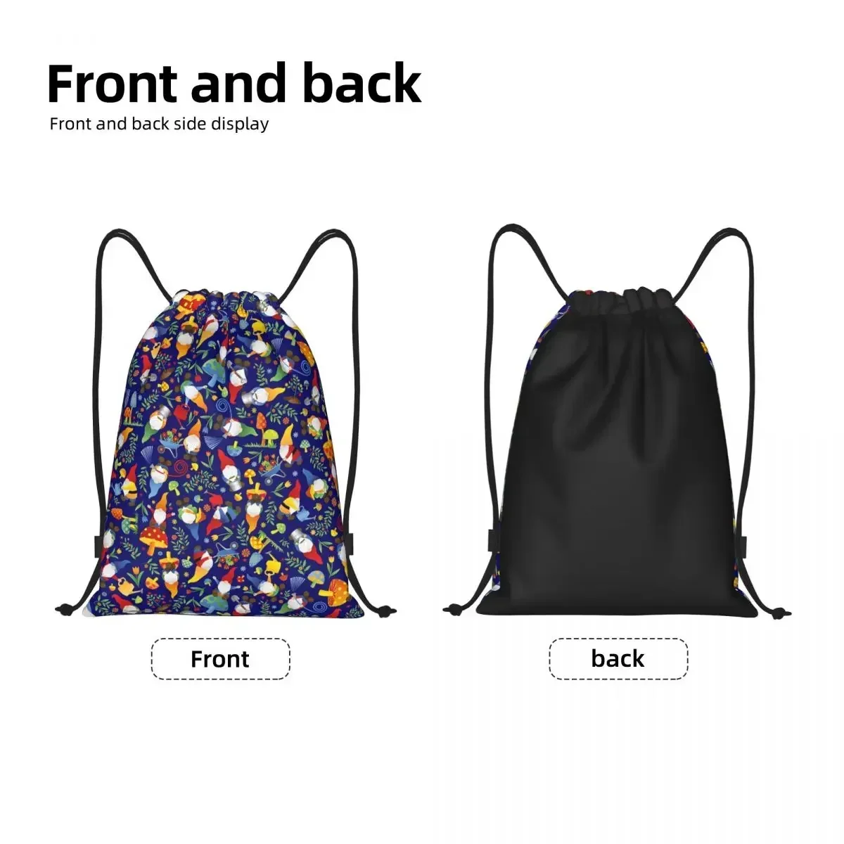 Garden Woodland Gnomes Mushroom Flower Drawstring Backpack Bags Women Men Lightweight Gym Sports Sackpack Sacks for Traveling