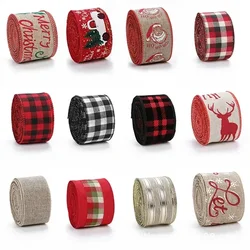 5m Christmas DIY Fabric Ribbon Burlap Ribbon With Wired Edge Gift Wrapping Christmas Tree Decor Ribbon DIY Wreath Bows Crafts