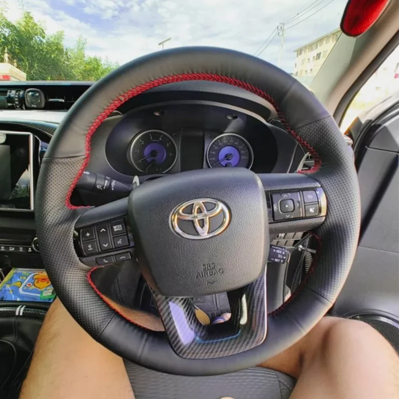 

Customized Briad Steering Wheel Cover for Toyota Fortuner 2016-2019 Hilux 2015-2019 Hand Stitched Genuine Leather Protector