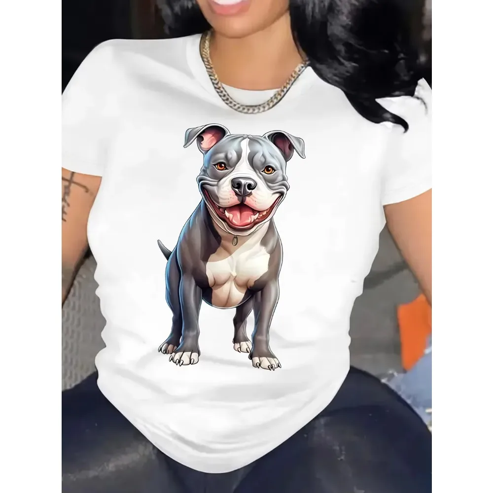 Women Men Casual American Pitbull Graphic T-Shirt Soft Stretch Crew Neck Short Sleeve T-Shirt Four Seasons Comfort Fit Dog Lover