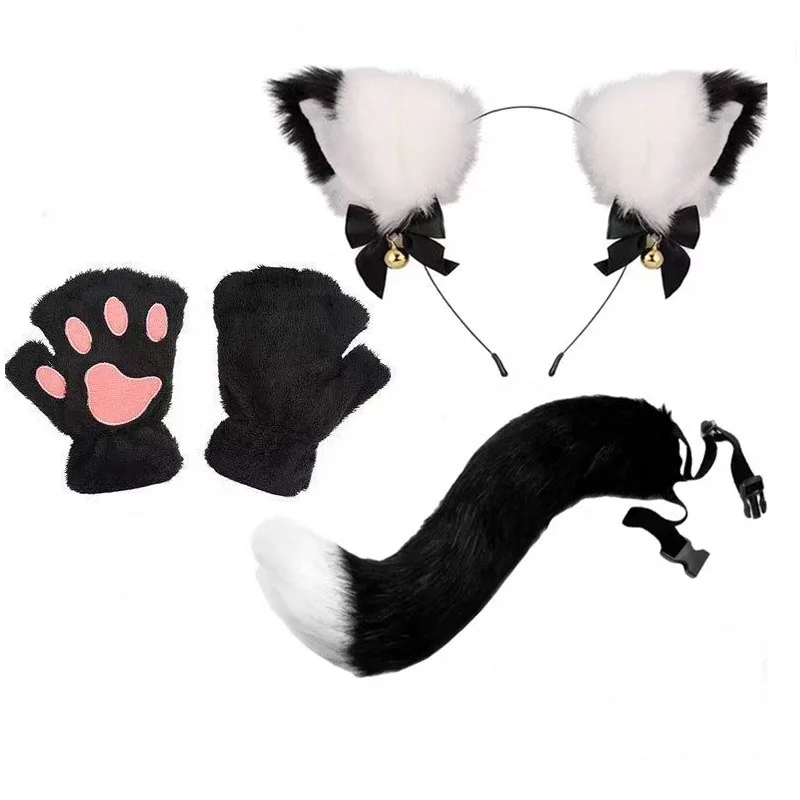 Handgefertigte Katzenohren-Glocken-Stirnband- und Schwanz-Accessoire-Sets, schwarz, pelzig, für Halloween, Cosplay, Party, Tanz, Performance, Bekleidung, Kostüm-Requisiten – Detail 19