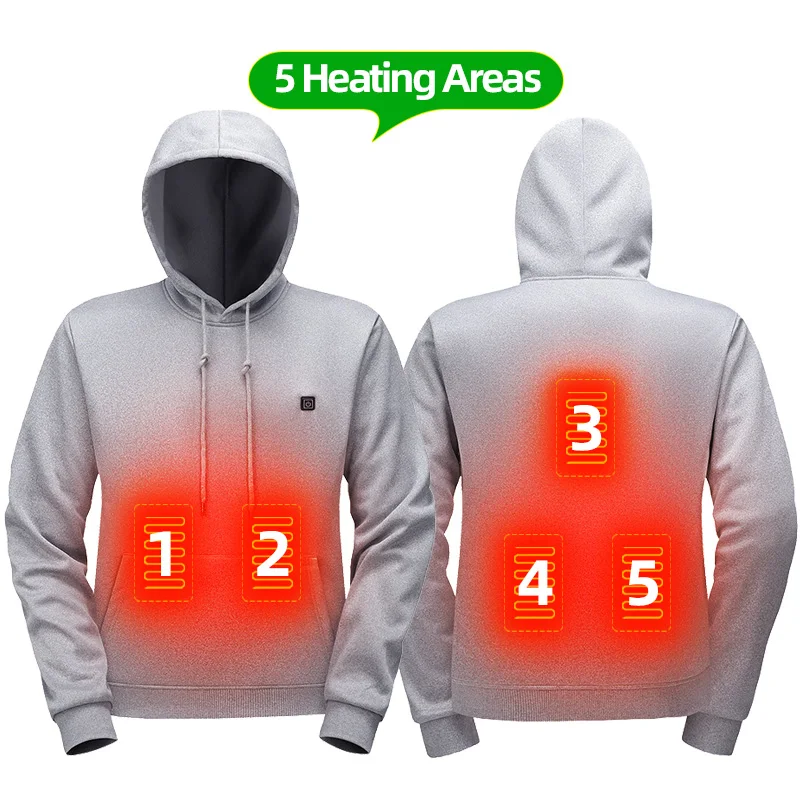 Winter USB Heated Hoodie for Men Rechargeable Electric Heated Sweatshirt Fleece Women Smart Heated Jacket Sports Heated Clothes