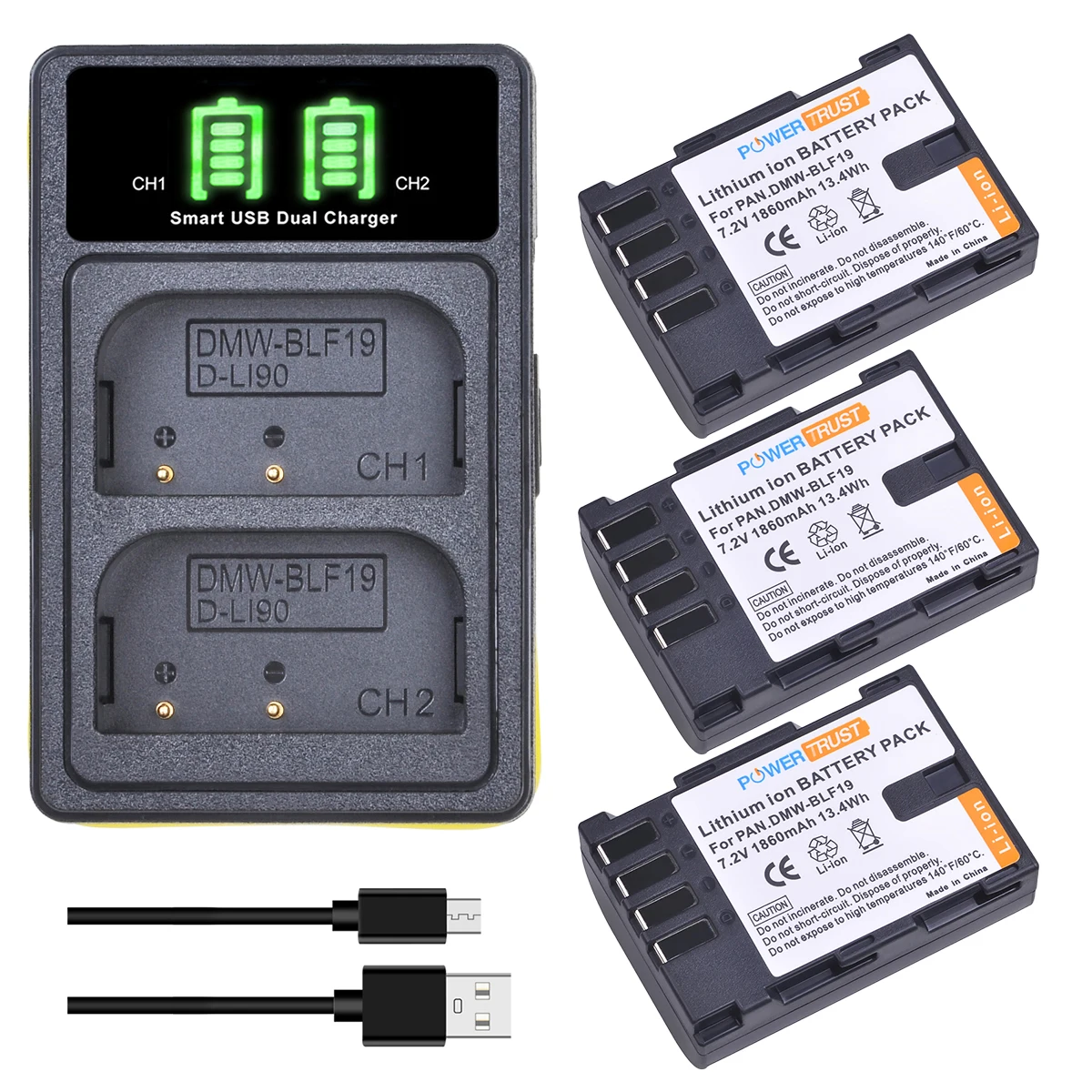 

DMW-BLF19 DMW-BLF19E Battery with Charger Pack for Panasonic Lumix DC-GH5S DMC-GH4 DMC-GH3 DC-GH5