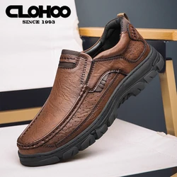 CLOHOO Handmade Shoes Breathable Casual Leather Loafers Classic Hand Stitched Men's Shoes