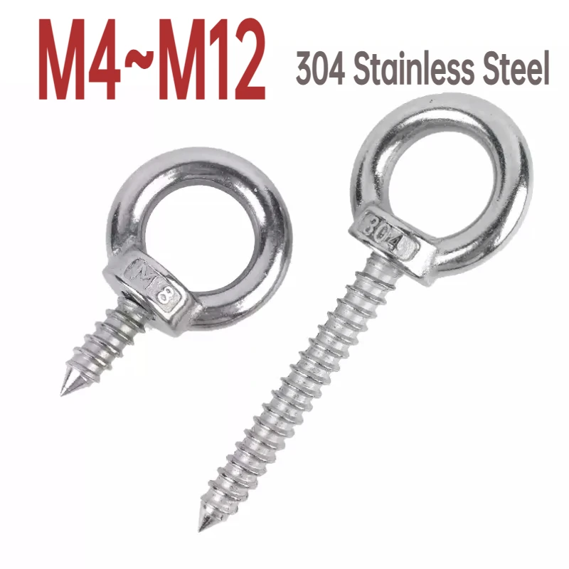 

M4M5M6M8 304 Stainless Steel Hanger Ring Self-tapping Screws with Round Ring Hooks Self-drilling Sheep's Eye Ring Type Wood Bolt