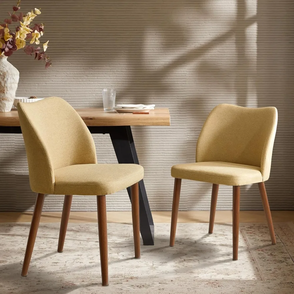 Conjunto de 2 cadeiras de jantar, conjunto de cadeiras estofadas para cozinha e sala de jantar, cadeira de jantar lateral com detalhes modernos e madeira traseira acolchoada curvada