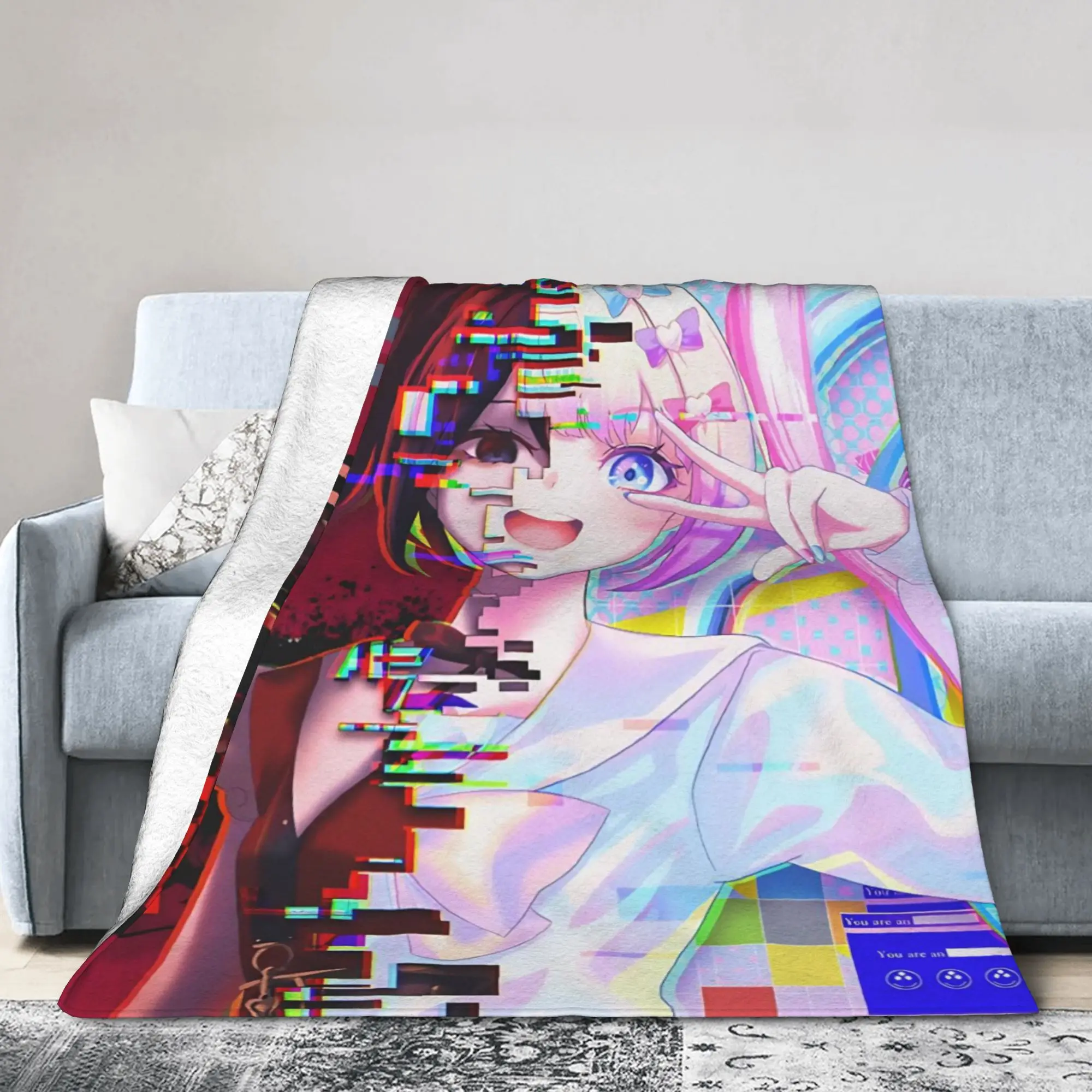 OMG kawaii Angel Blanket Coral Fleece Plush Cartoon Games Super Warm Throw Blankets for Car Sofa Couch Bed Rug