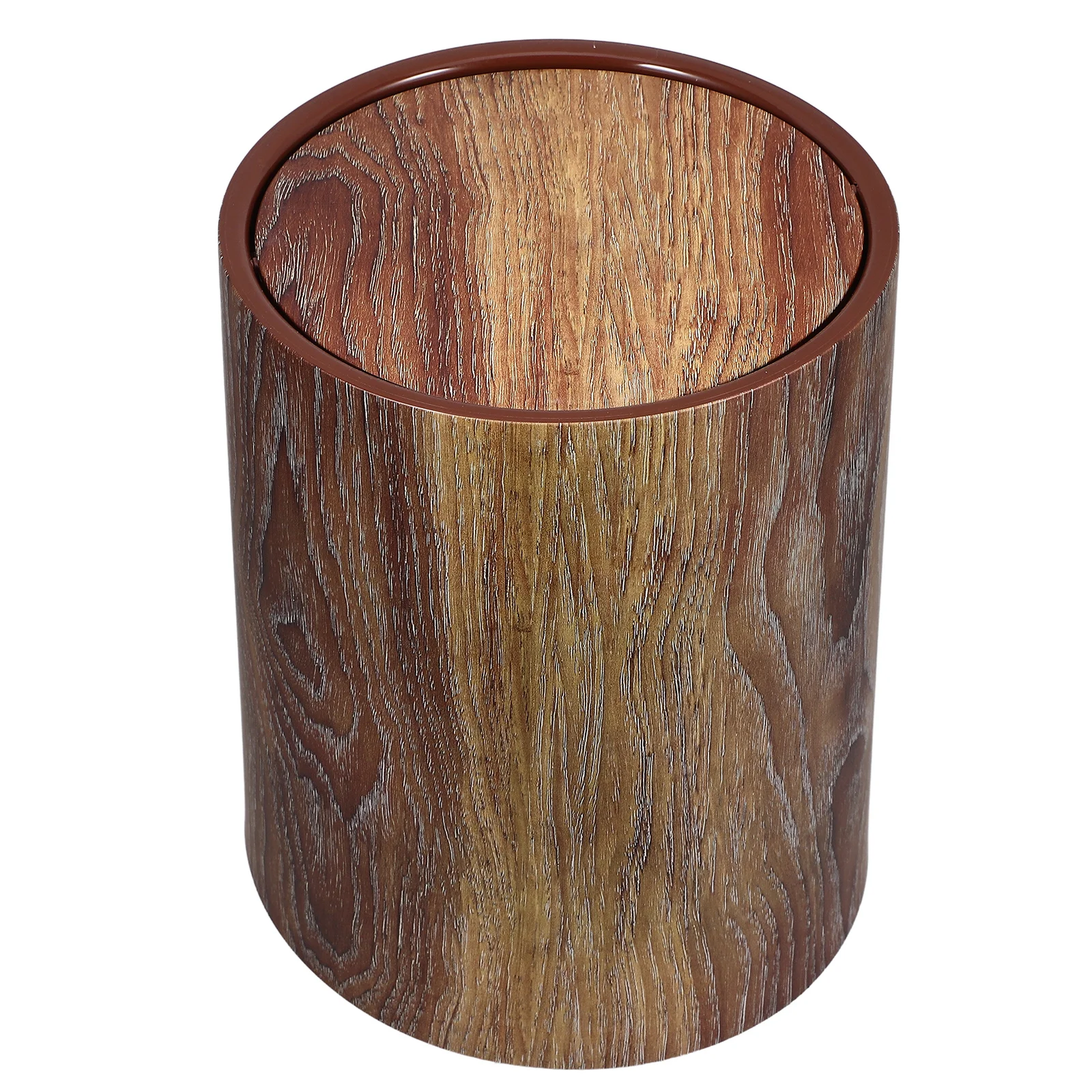 

Vintage Style Swing Lid Garbage Can Imitation Wood Grain Plastic Trash Bin Large Capacity for Kitchen Bathroom Home Office Waste