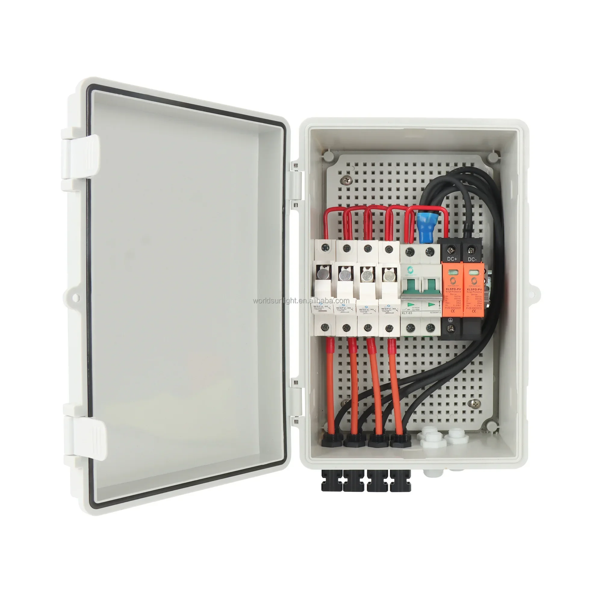 

Черная металлическая коробка 38,5*28,5*13 см Распределительная коробка переменного тока с переключателем + XL8 2P AC MCB + 2P 20-40KA 385 В переменного тока SPD