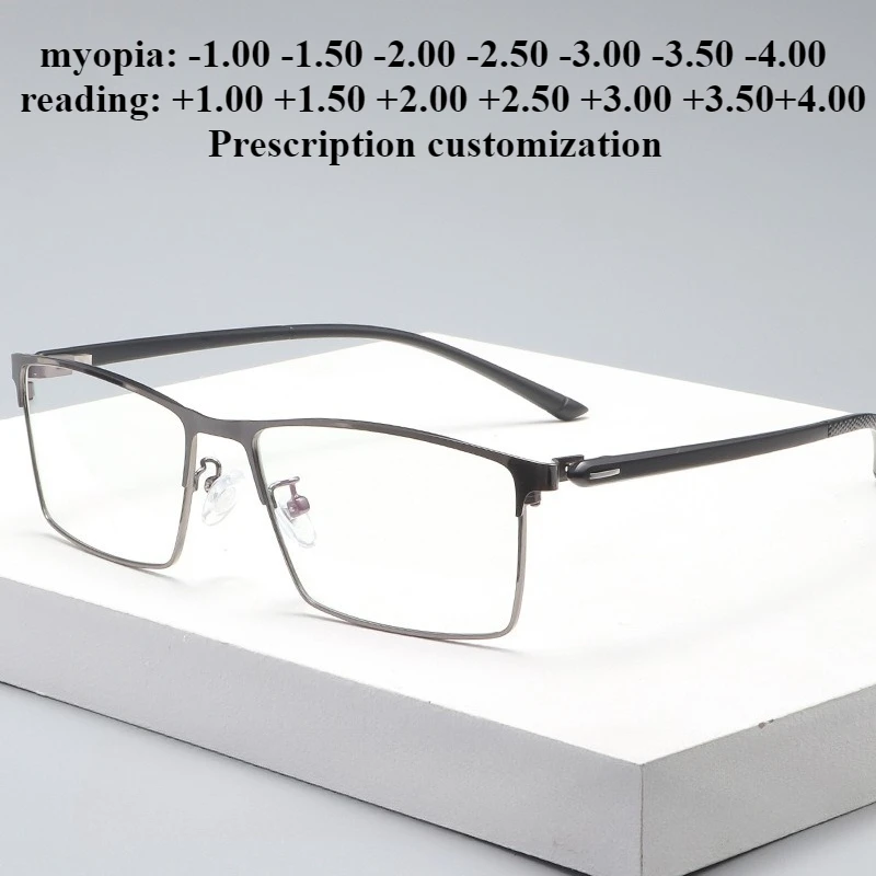 

56 мм сверхлегкие прямоугольные полнокадровые очки из титанового сплава по рецепту, мужские очки для чтения с блокировкой синего света