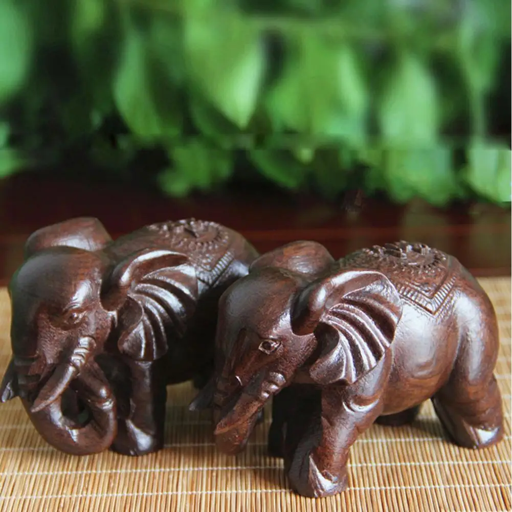 Mini Elephant Figurines Craft Carved Natural Wooden Mineral Crystal Mini Animals Statue For Decor Chakra Healing