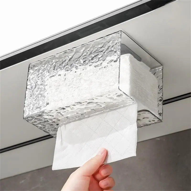 

Plastic Wall Mounted Tissue Box Self-adhesive Punch Free Paper Towel Holder Upside Down Space-saving Napkin Container Bathroom