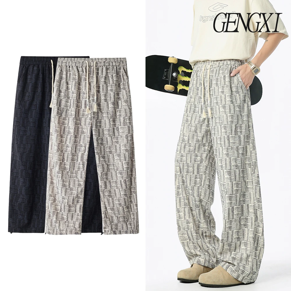 

2025 Summer New Men's Striped Tie-Dye Design Ice Silk Trousers Japanese Loose Drape Straight Leg Casual Pants Korean Fashion