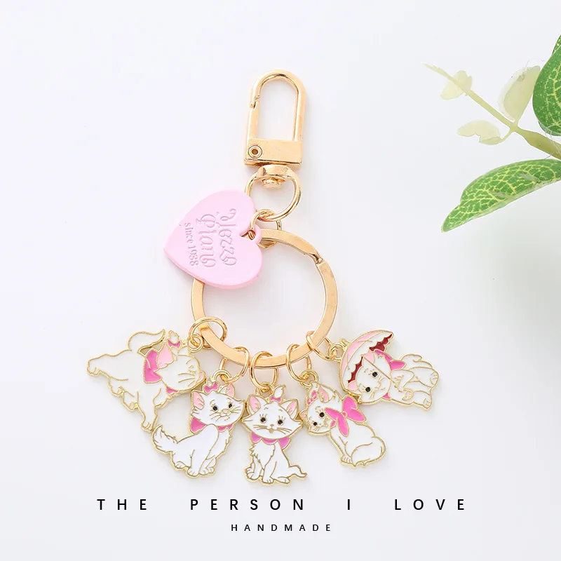 Enamel Marie Cat Keychain Cute Anime The Aristocats Figure Keyring Kawaii Kid\'s Schoolbag Airpods Pendant Toy Gift for Friends